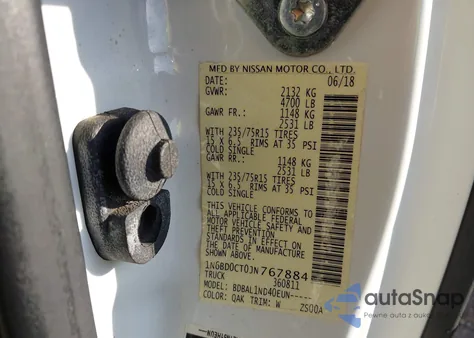 2018 Nissan Frontier S z USA, uszkodzony, nr VIN 1N6BD0CT0JN767884